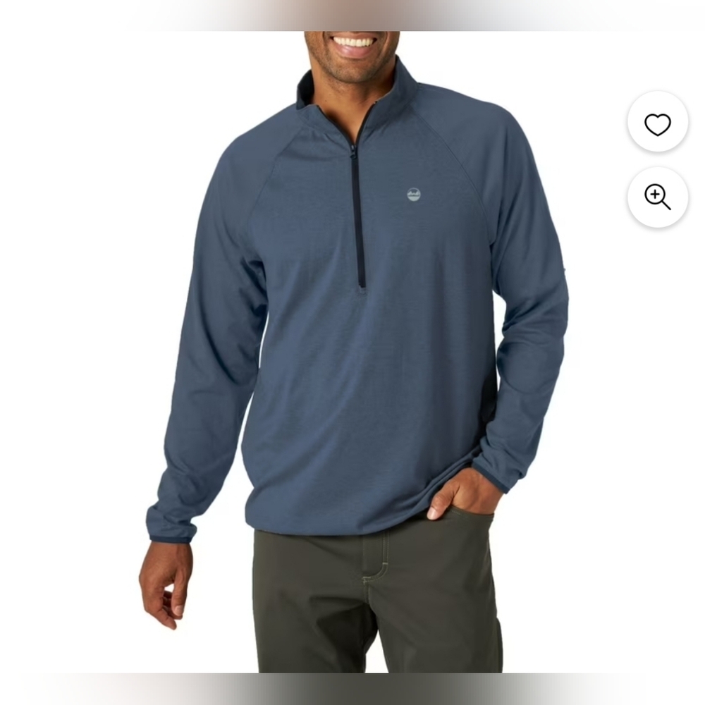 Wrangler UPF 30+ Blue Quarter-Zip Pullover Size Medium Regular Fit Long Sleeve